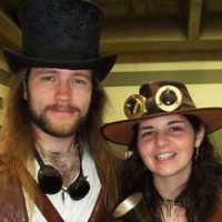 Steampunk couple at steampunk convention